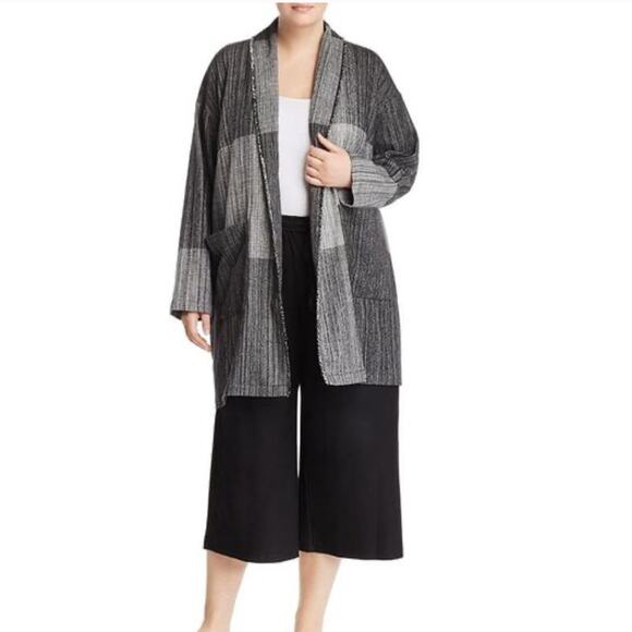 Eileen Fisher Color Block Shawl Collar Jacket Open Front One Size Fits All - Picture 2 of 10